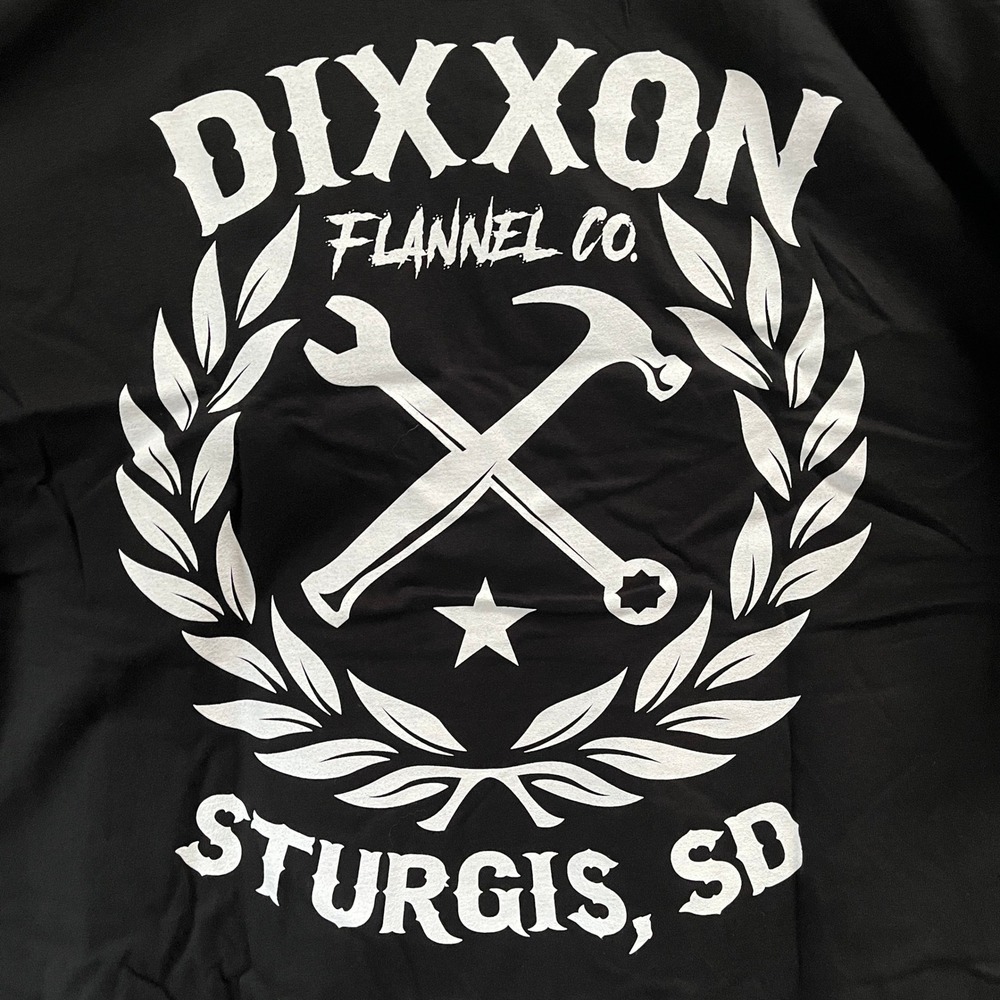 DIXXON Sturgis SD Sketchy Crest Black Men's Tee Biker‎ Retro Moto NEW Large